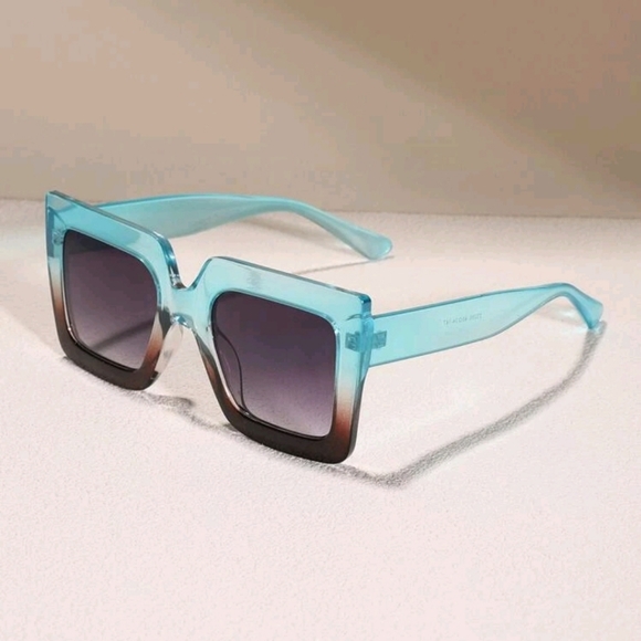 Ombre Sunglasses Square Frame Beautiful Sunglasses Radiant Brown and Blue - Picture 13 of 14